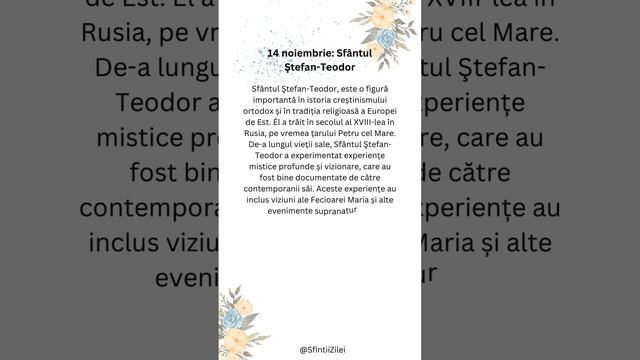 Sfintii Zilei 14 noiembrie Sfântul Ştefan Teodor