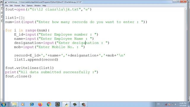 Python Data file handling in hindi Part 7 || writelines function || CBSE Computer Science 083 New