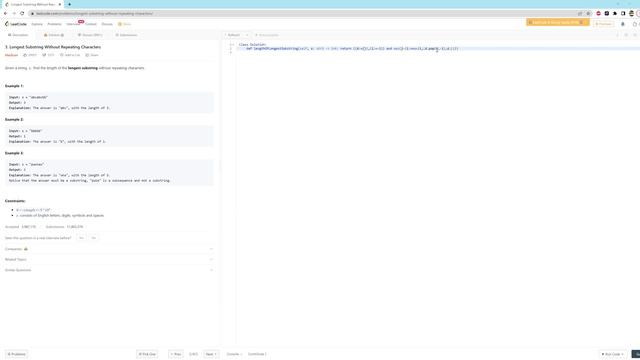 3. Longest Substring Without Repeating Characters - Python - One Line смотреть онлайн