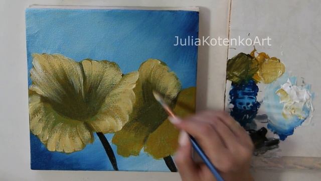 How to paint Flowers/ Demo /Acrylic Technique on canvas by Julia Kotenko смотреть онлайн