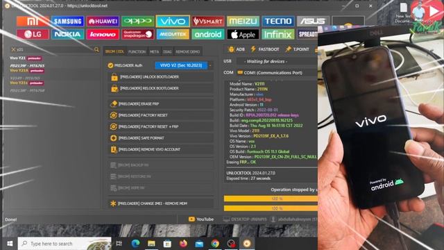 Vivo Y21 (V2111) Reset FRP One Click By Unlocktool 2024