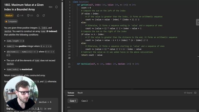 Solving LeetCode's 'Maximum Value at a Given Index in a Bounded Array' with Python | 1802