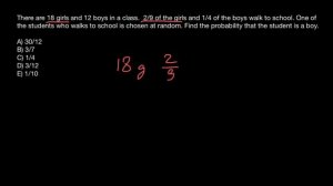 There are 18 girls and 12 boys in a class.  2/9 of the girls and 1/4 of the boys walk to school.