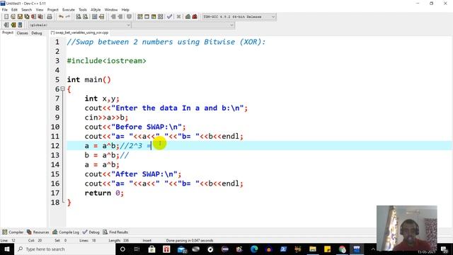 swap between two numbers using bitwise XOR in C++ смотреть онлайн
