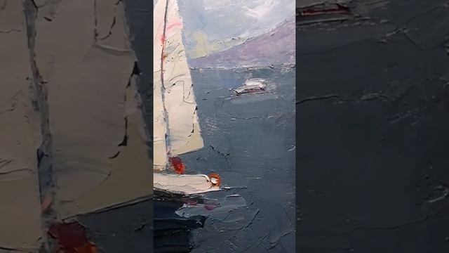 Sailboat original oil painting, Yacht sailing in the sea original artwork, boat oil painting.