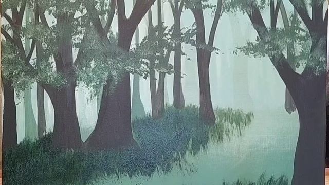 ТУМАННЫЙ ЛЕС. Как нарисовать ПЕЙЗАЖ. The picture glows in the dark. Gloomy magical forest in the fo