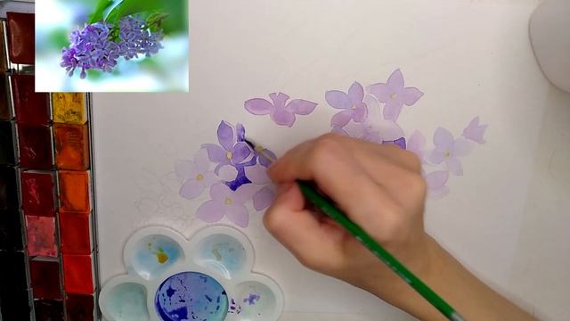 Как нарисовать ветку сирени | Рисуем сирень акварелью #рисуемсирень #веткасирени #сирень