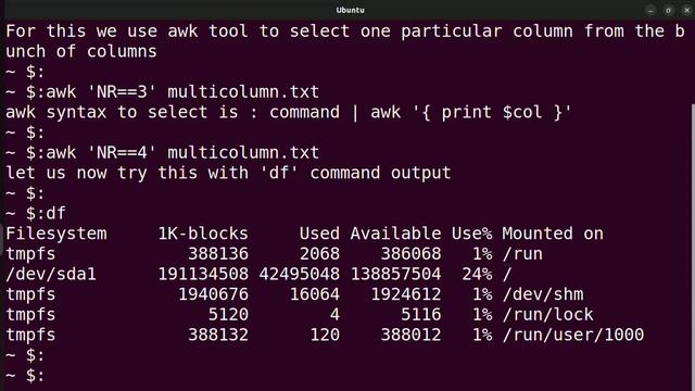 Select one column to display from a multi column linux terminal command output смотреть онлайн