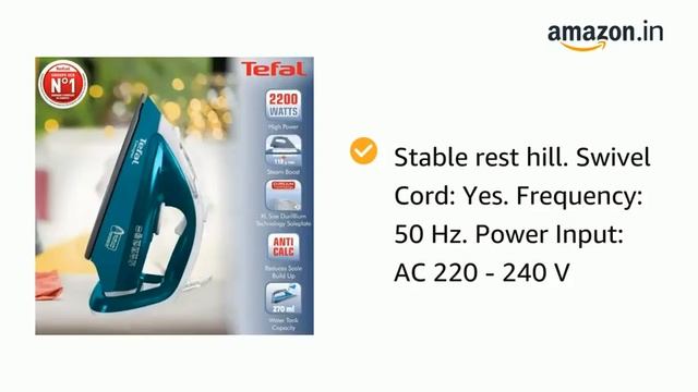Tefal Steam Essential 1200 Watt Non Stick Steam Iron (Blue and Black) смотреть онлайн