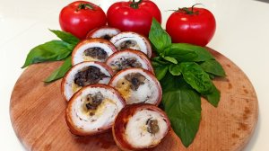 Сочный и ароматный куриный рулет в беконе с начинкой!