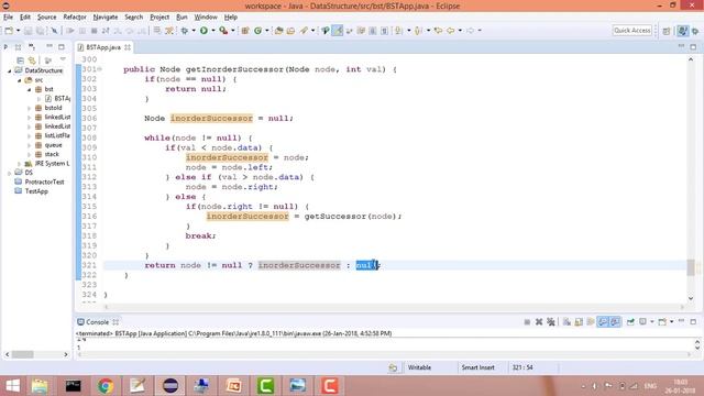 Binary Search Tree in Java -10 : Get Inorder Successor of a given value in Binary Search Tree