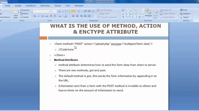 What is the use of method, action and enctype attribute in PHP Form Element