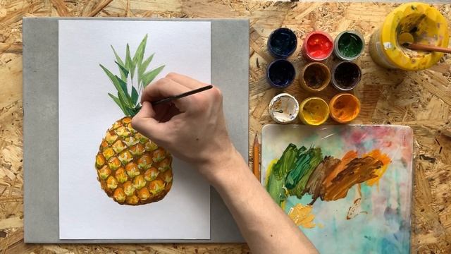 Ананас /Рисование гуашью /Уроки рисования для начинающих
