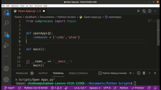 Python Script to Run Application (VS code , Atom etc.) - Python