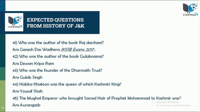 General Knowledge Top 100 MCQs History Of J&K JKSSB Accounts Assistant (2020)