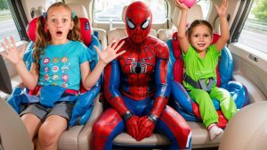 Maya and superhero show safety rules in the car
