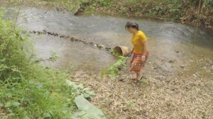 Primitive survival life :The forest man met the girl's fish basket