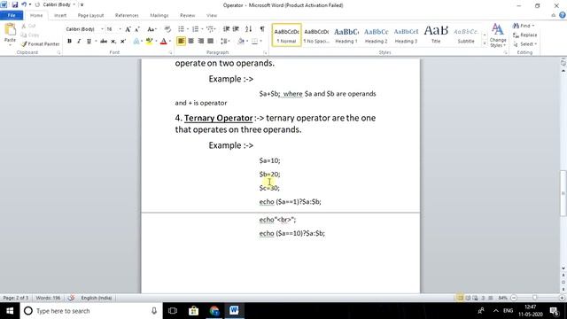 types of Operators in php