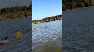 Дети купаются на озере Лебяжее 6 июля 2023 года