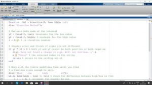Matlab bisection method for finding a root