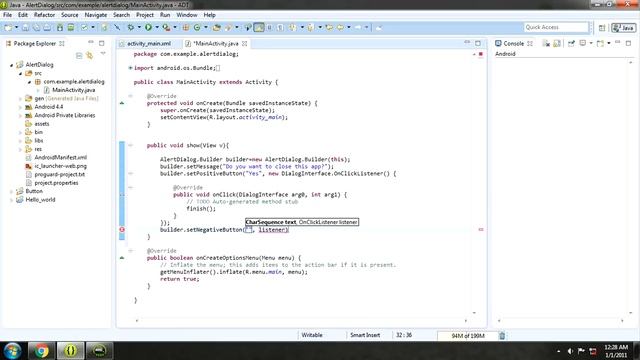 alert dialog android application using eclipse IDE android source code