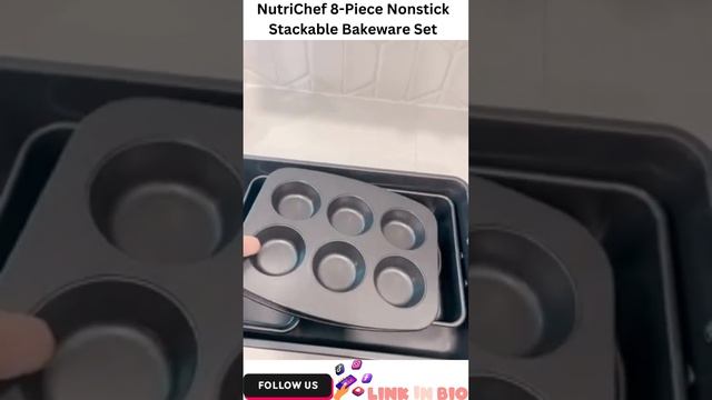 NutriChef 8-Piece Nonstick Stackable Bakeware Set - PFOA, PFOS, PTFE Free Baking