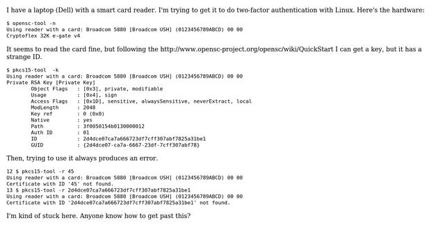Working example of two-factor authentication using smart card and pcsc-lite? смотреть онлайн