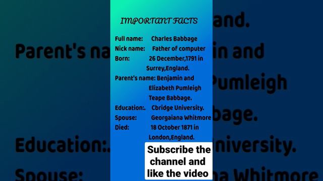 Important facts: Charles Babbage #video