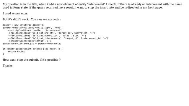Drupal: How Stop HOOK Node Form Submit?