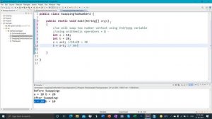 2.How to Swap two numbers without temporary variable? LOGIC 2/5?Using Arithmetic Operators in java.