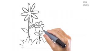 Simple Garden with Flowers Drawing Easy, How to Draw a Cartoon Sketch Garden with Flowers  Tutorial