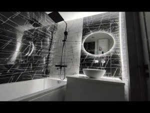 ДИЗАЙН-ИНТЕРЬЕРА ЧЕРНО-БЕЛЫЙ КАФЕЛЬ В ВАННОЙ КОМНАТЕ