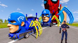 Big & small Cars Avenger Captain America train and Spider Man Train - BeamNG Drive