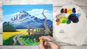 Как нарисовать горный пейзаж акриловыми красками на хлопковом холсте, подробная видеоинструкция.