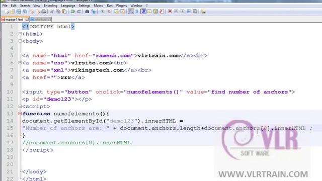 How many anchors in html using JavaScript--English 67-vlr training