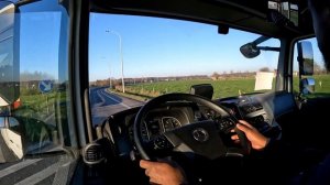 Cabin view - Mercedes Atego schoolbus - Sunny winter day in Belgium - 4K