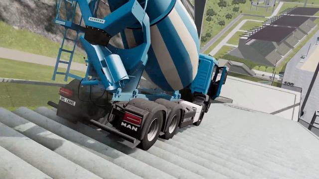 Camión mezclador épico contra colisión de escaleras en BeamNG.drive | ¡Destrucción loca! #543