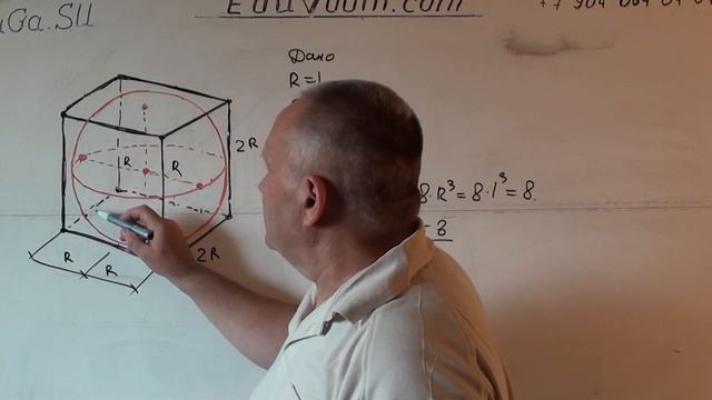 Стереометрия. ЕГЭ. Куб описан около сферы радиуса 1. Найдите объём куба. смотреть онлайн