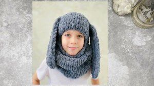 Плюшевая балаклава из Alize Puffy с ушками зайки