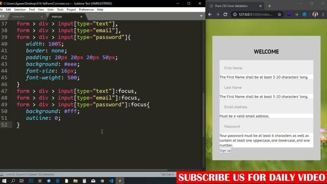 Pure CSS Validation Form Without JS | Form Validation | HTML5 Form Validation Messages with CSS3
