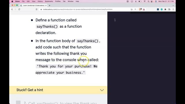 Calling a Function in JavaScript Programming, Codecademy's JavaScript Functions Section, JS Guide