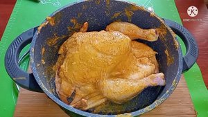 Супер КУРОЧКА!!! В духовке с яблоками и апельсинами на соли.