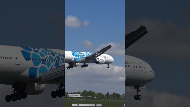 Emirates EXPO 2020 Blue Livery B777-300 landing at Schiphol! #aviation #shorts #dubaiexpo2020