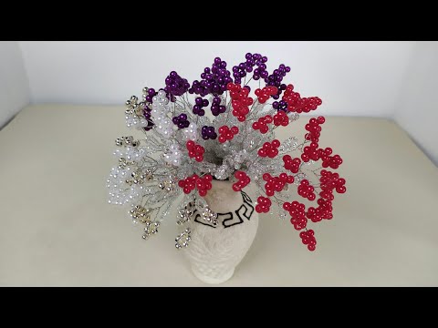 Цветы из бисера. Зимний букет из бисера и бусин. Мастер класс. Пошаговый МК для начинающих. смотреть онлайн