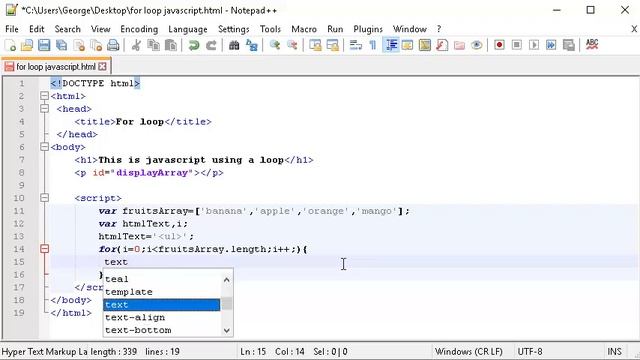 JavaScript example on for loops - Simple Example - Iteration