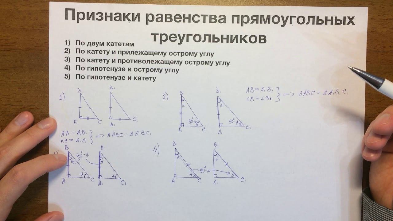 Признаки равенства прямоугольных треугольников #11