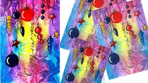 Нарисуем Новогоднюю открытку. Рисуем Новогодние шарики. Яркая открытка на Новый год.