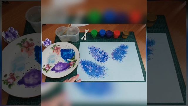 "Ветка сирени"-рисование в нетрадиционной технике рисования-мятой бумагой смотреть онлайн