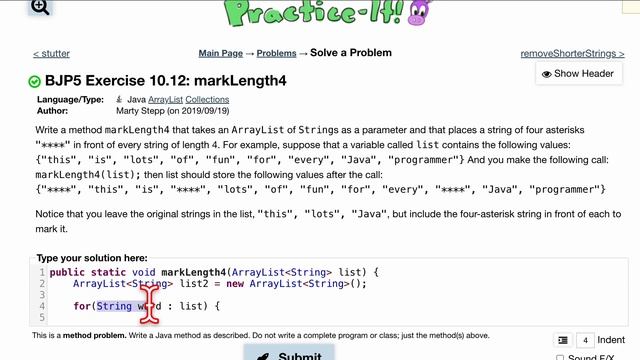 Java Practice It | Exercise 10.12: markLength4 | ArrayList, collections, array list смотреть онлайн