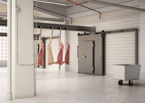 Монтаж холодильных противопожарных откатных дверей с электроприводами Рыбозавод Алаид Парамушир